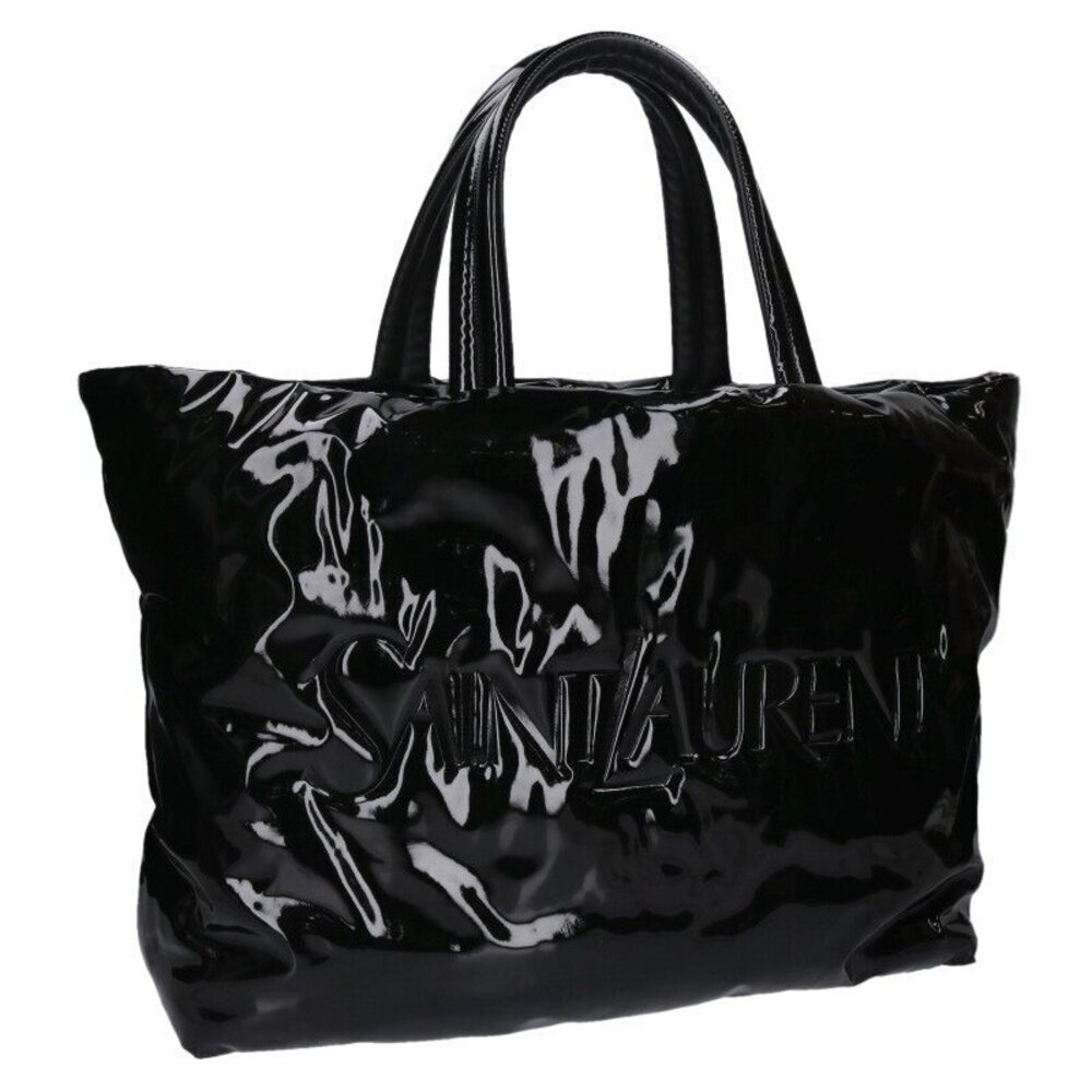 Saint Laurent Paris Logo Patent Vernis Tote Bag Black